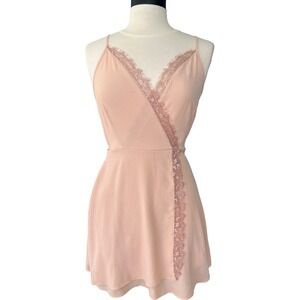 Monteau Eyelash Lace Trim Pink Slip Dress Size S Feminine Coquette Soft Girl